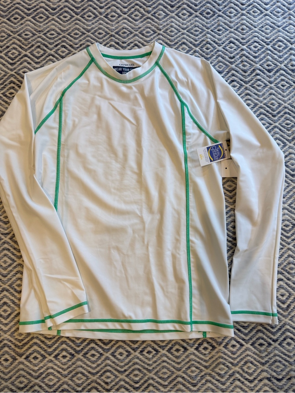 Crewcuts White Rash Guard with Green Contrast Stitching